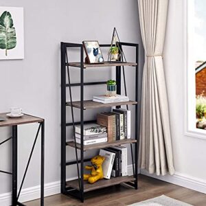 Coavas Folding Bookshelf Home Office Industrial Bookcase No Assembly Storage Shelves Vintage 4 Tiers Flower Stand Rustic Metal Book Rack Organizer, 23.6 X 11.8 X 49.4 Inches