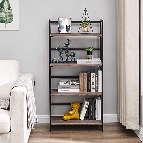 Coavas Folding Bookshelf Home Office Industrial Bookcase No Assembly Storage Shelves Vintage 4 Tiers Flower Stand Rustic Metal Book Rack Organizer, 23.6 X 11.8 X 49.4 Inches