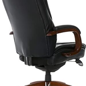 La-Z-Boy Edmonton Big and Tall Executive Office Chair with Comfort Core Cushions, Solid Wood Arms and Base, Waterfall Seat Edge, Bonded Leather, Big & Tall, Black