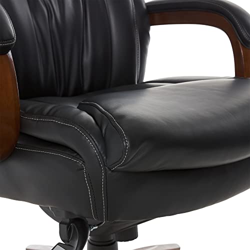 La-Z-Boy Edmonton Big and Tall Executive Office Chair with Comfort Core Cushions, Solid Wood Arms and Base, Waterfall Seat Edge, Bonded Leather, Big & Tall, Black