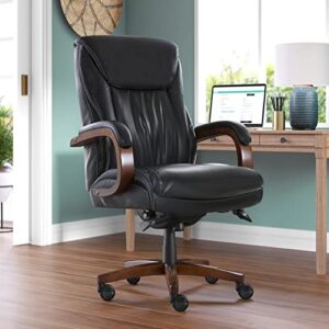 La-Z-Boy Edmonton Big and Tall Executive Office Chair with Comfort Core Cushions, Solid Wood Arms and Base, Waterfall Seat Edge, Bonded Leather, Big & Tall, Black