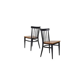 livebest 2 packs slat back dining chairs metal leg side chairs with wood seat,stackable fully assembled modern furniture for retro bistro kitchen cafe,black