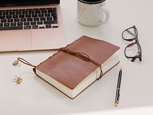 TROEX PU Leather Journal Writing Notebook with Ballpoint Pen, String Closure & Unlined Pages- Light Brown Leather Bound Journal for Men & Women- Vintage Style Handmade Leather Notebook Journal