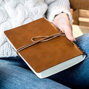 TROEX PU Leather Journal Writing Notebook with Ballpoint Pen, String Closure & Unlined Pages- Light Brown Leather Bound Journal for Men & Women- Vintage Style Handmade Leather Notebook Journal