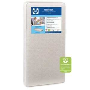 sealy flex cool 2-stage 204 coil premium waterproof baby crib mattress and toddler mattress airy comfort, dual firm, cool cotton cover, greenguard air quality certified - made in usa, 52"x28"