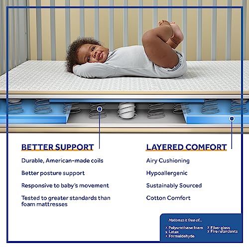 Sealy Flex Cool 2-Stage 204 Coil Premium Waterproof Baby Crib Mattress and Toddler Mattress Airy Comfort, Dual Firm, Cool Cotton Cover, Greenguard Air Quality Certified - Made in USA, 52"x28"