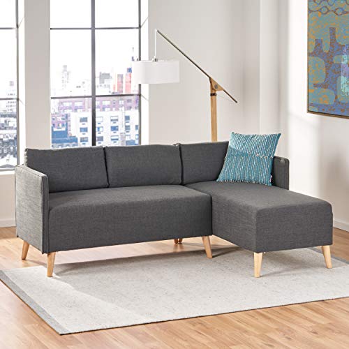 Christopher Knight Home Augustus Mid-Century Modern Fabric Chaise Sectional, Muted Dark Grey / Natural