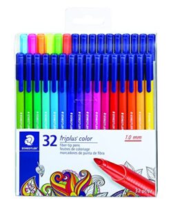 staedtler fiber-tip pens, triplus color, 1mm pressure-resistant tip, washable ink, triangular barrel, set of 32 vibrant colors, assorted, 323 tb32lu