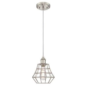 westinghouse lighting 6337200 nathaniel one-light indoor mini pendant, brushed nickel finish with angled bell cage shade