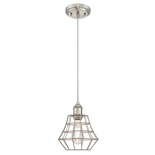 Westinghouse Lighting 6337200 Nathaniel One-Light Indoor Mini Pendant, Brushed Nickel Finish with Angled Bell Cage Shade