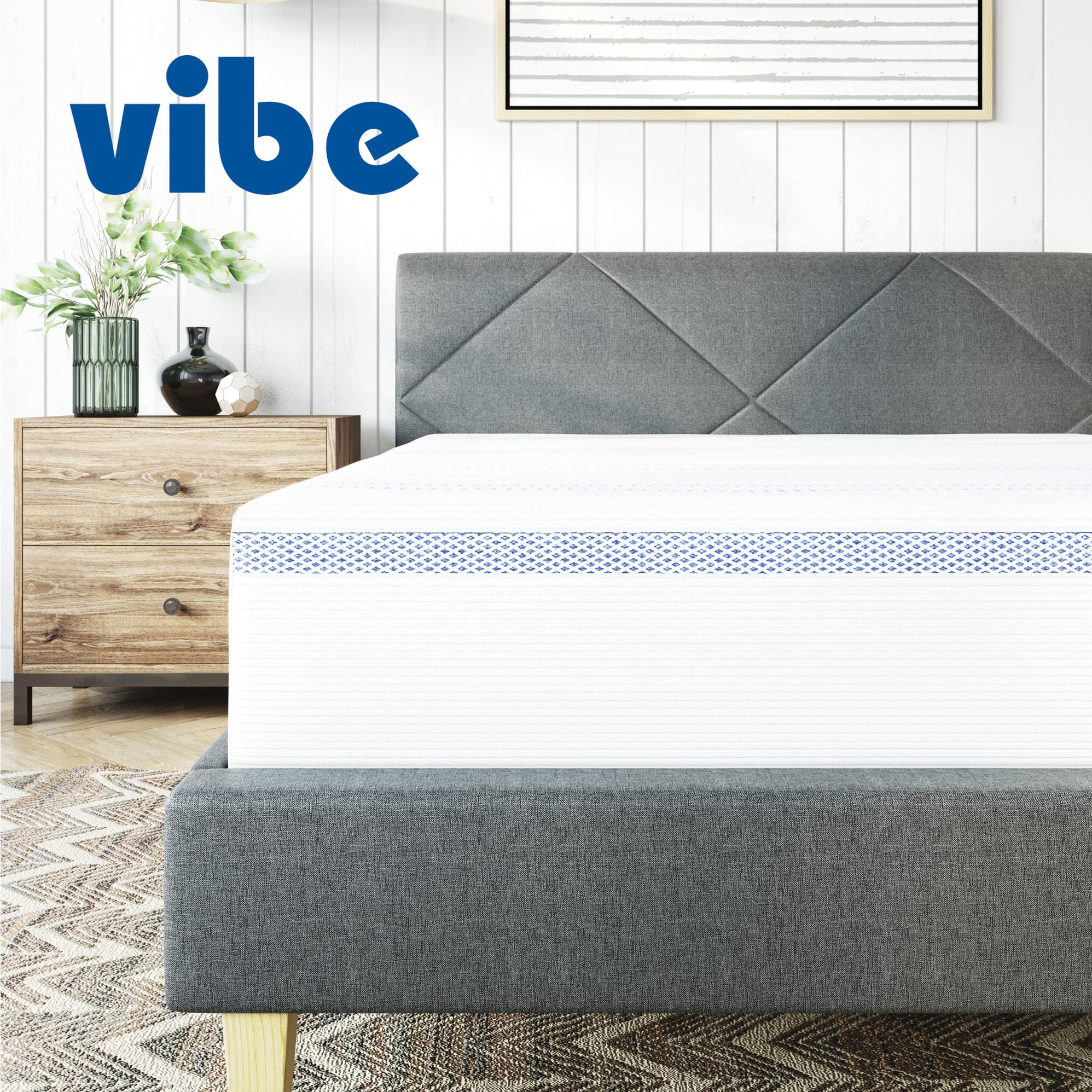 Vibe Gel Memory Foam Mattress, 12-Inch CertiPUR-US Certified Bed-in-a-Box, King, White