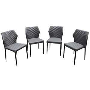nova lifestyle milo 4-pack dining chairs in grey diamond tufted leatherette with black powder coat legs
