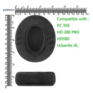 Geekria Comfort Velour Replacement Ear Pads for Sennheiser PC350, HD280 PRO, HD580, Urbanite XL Headphones Ear Cushions, Headset Earpads, Ear Cups Cover Repair Parts (Black)