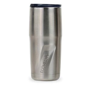 ecovessel metro trimax vacuum insulated stainless steel tumbler cup/coffee travel mug with bpa free slider top - 16 oz pint glass - silver express
