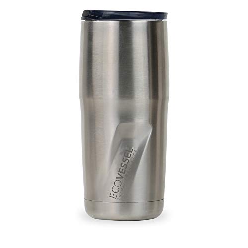 EcoVessel Metro TriMax Vacuum Insulated Stainless Steel Tumbler Cup/Coffee Travel Mug with BPA Free Slider Top - 16 oz Pint Glass - Silver Express