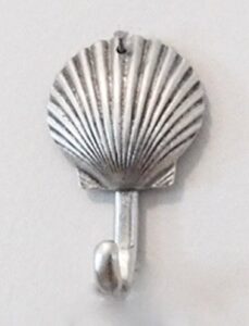 small scallop shell decorative wall hook, silver metal beach decor