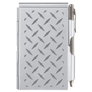 wellspring flip note, metal pocket-sized notebook with pen, silver diamond plate (2279)