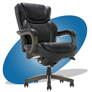 la-z-boy harnett big & tall executive office comfort core cushions, ergonomic high-back chair with solid wood arms, bonded leather, black