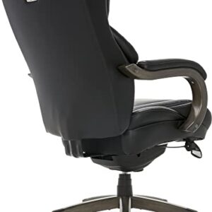 La-Z-Boy Harnett Big & Tall Executive Office Comfort Core Cushions, Ergonomic High-Back Chair with Solid Wood Arms, Bonded Leather, Black