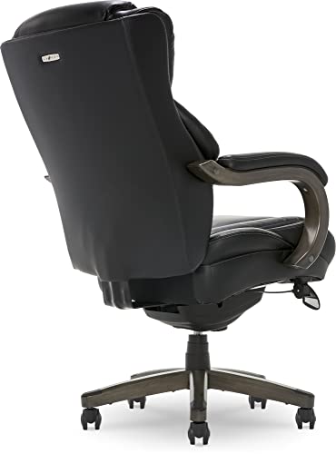 La-Z-Boy Harnett Big & Tall Executive Office Comfort Core Cushions, Ergonomic High-Back Chair with Solid Wood Arms, Bonded Leather, Black