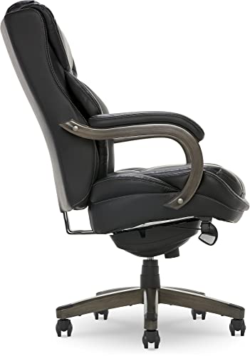 La-Z-Boy Harnett Big & Tall Executive Office Comfort Core Cushions, Ergonomic High-Back Chair with Solid Wood Arms, Bonded Leather, Black