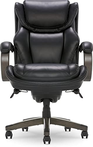 La-Z-Boy Harnett Big & Tall Executive Office Comfort Core Cushions, Ergonomic High-Back Chair with Solid Wood Arms, Bonded Leather, Black