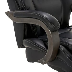 La-Z-Boy Harnett Big & Tall Executive Office Comfort Core Cushions, Ergonomic High-Back Chair with Solid Wood Arms, Bonded Leather, Black