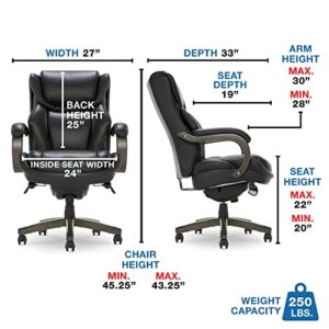 La-Z-Boy Harnett Big & Tall Executive Office Comfort Core Cushions, Ergonomic High-Back Chair with Solid Wood Arms, Bonded Leather, Black