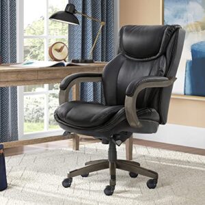 La-Z-Boy Harnett Big & Tall Executive Office Comfort Core Cushions, Ergonomic High-Back Chair with Solid Wood Arms, Bonded Leather, Black