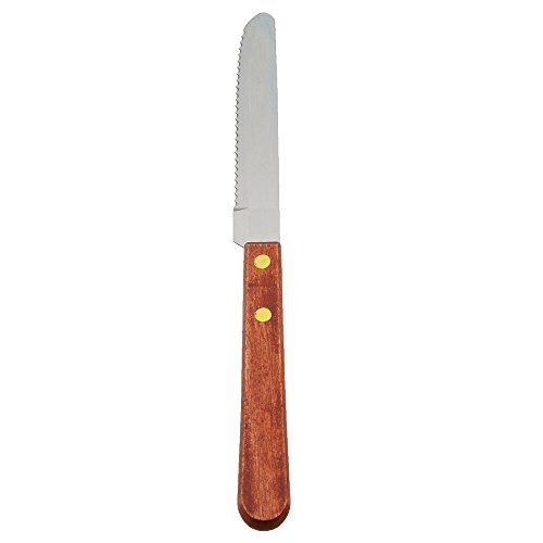 Tezzorio (Set of 48) Stainless Steel Rounded Serrated 4-Inch Blade Steak Knives with Wood Handles, Commercial Quality Steak Knives, Restaurant Steak Knives