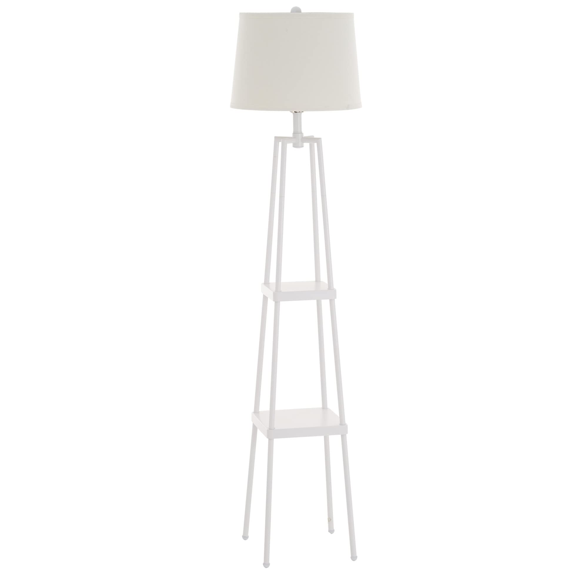 Catalina Lighting Modern Metal Etagere Floor Lamp with Shelves and Linen Shade, 58", Classic White