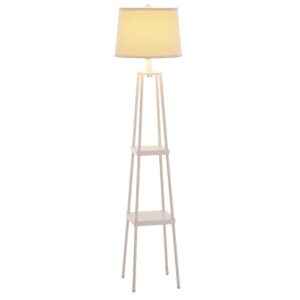 Catalina Lighting Modern Metal Etagere Floor Lamp with Shelves and Linen Shade, 58", Classic White