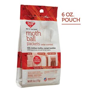 Enoz Moth Ball Packets, Kills Clothes Moths and Carpet Beetles, No Clinging Odor, Cedar Scented, 6 Oz (Pack of 6)