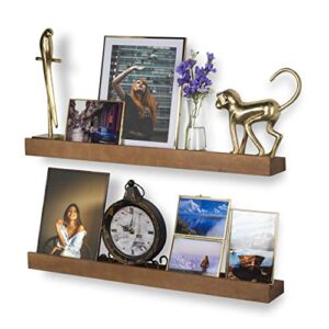 rustic state smith wall mount wood picture ledge photo display - kids baby nursery room bookshelf - farmhouse décor floating shelves - 30 inch - walnut - set of 2