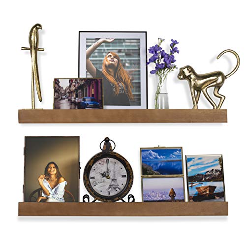 Rustic State Smith Wall Mount Wood Picture Ledge Photo Display - Kids Baby Nursery Room Bookshelf - Farmhouse Décor Floating Shelves - 30 Inch - Walnut - Set of 2