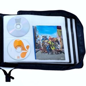 DVD CD Storage Case with Extra Wide Title Cover Pages for Blu Ray Movie Music Audio Media Disk (Portable Carrying Binder Holder Wallet Album Home Organizer)- Blue, 192 Disk Units, 96 Booklet Pockets