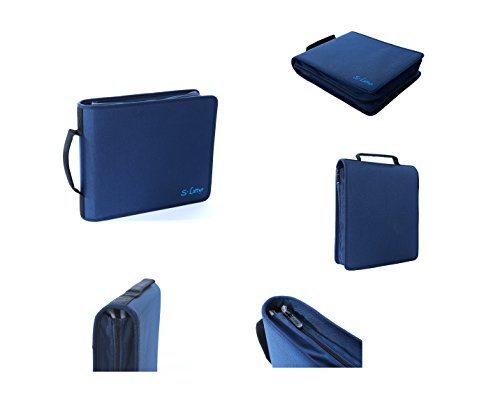 DVD CD Storage Case with Extra Wide Title Cover Pages for Blu Ray Movie Music Audio Media Disk (Portable Carrying Binder Holder Wallet Album Home Organizer)- Blue, 192 Disk Units, 96 Booklet Pockets