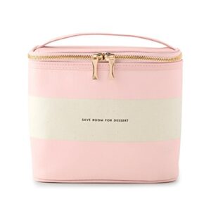 kate spade new york insulated lunch tote, small lunch cooler, cute lunch bag for women, pink thermal bag with double zipper close and carrying handle, blush rugby stripe