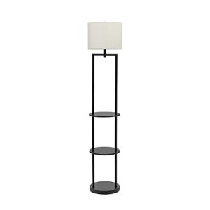 catalina 19651-001 mid-century modern round etagere floor lamp with shelves and linen shade, 60", black classic
