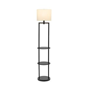 Catalina 19651-001 Mid-Century Modern Round Etagere Floor Lamp with Shelves and Linen Shade, 60", Black Classic