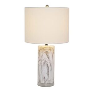 Catalina 20640-000 Modern Pillar Marble Table Lamp with Polished Nickel Accents, 24.5", Classic White/Grey
