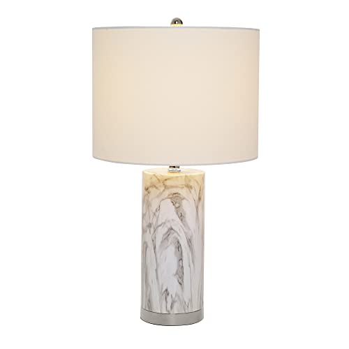 Catalina 20640-000 Modern Pillar Marble Table Lamp with Polished Nickel Accents, 24.5", Classic White/Grey