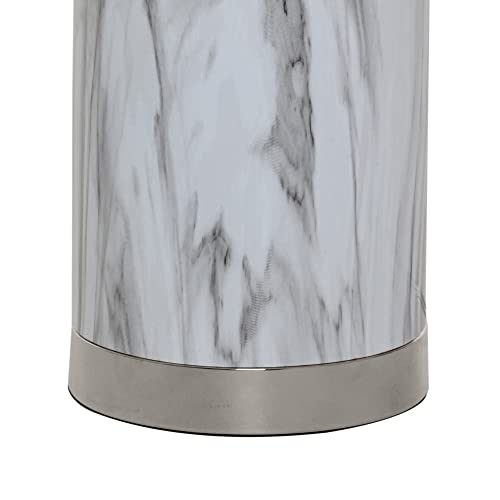 Catalina 20640-000 Modern Pillar Marble Table Lamp with Polished Nickel Accents, 24.5", Classic White/Grey