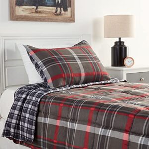 Eddie Bauer - Twin Comforter Set, Reversible Plaid Bedding with Matching Sham, Home Decor for Colder Months (Willow Dark Grey, Twin)