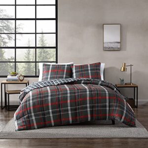eddie bauer - twin comforter set, reversible plaid bedding with matching sham, home decor for colder months (willow dark grey, twin)