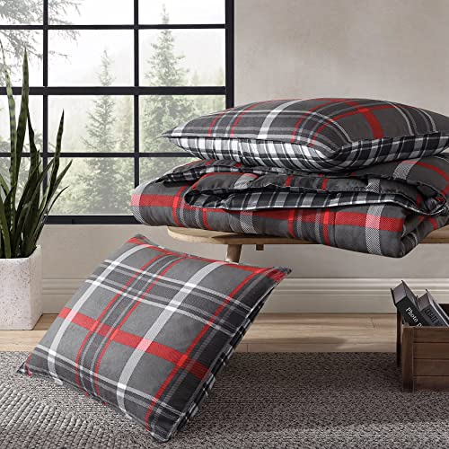 Eddie Bauer - Twin Comforter Set, Reversible Plaid Bedding with Matching Sham, Home Decor for Colder Months (Willow Dark Grey, Twin)