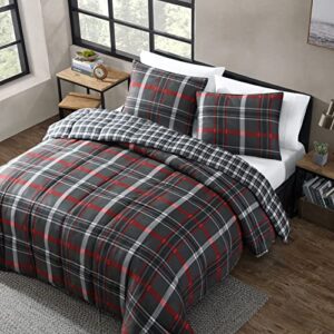 Eddie Bauer - Twin Comforter Set, Reversible Plaid Bedding with Matching Sham, Home Decor for Colder Months (Willow Dark Grey, Twin)