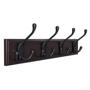 songmics wall mounted coat rack, hook rack with 4 tri-hooks, for clothes, keys, hats, purses, in the entryway, bathroom, closet room, dark brown ulhr30z