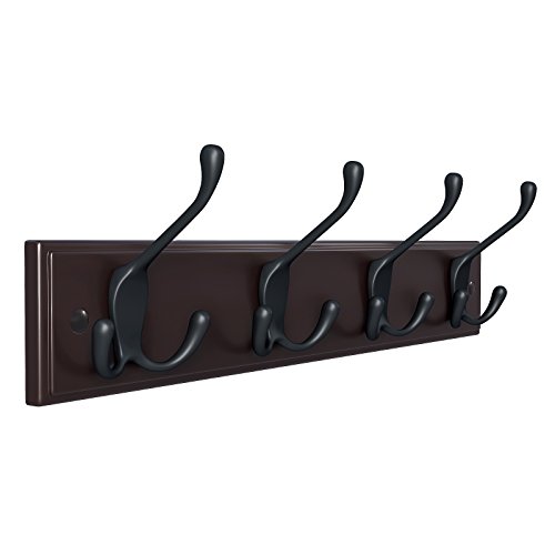 SONGMICS Wall Mounted Coat Rack, Hook Rack with 4 Tri-Hooks, for Clothes, Keys, Hats, Purses, in The Entryway, Bathroom, Closet Room, Dark Brown ULHR30Z