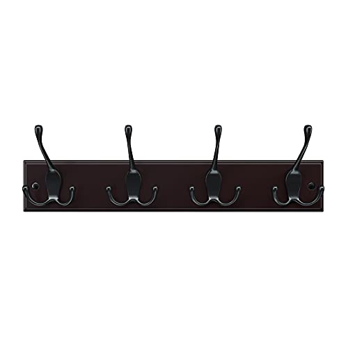 SONGMICS Wall Mounted Coat Rack, Hook Rack with 4 Tri-Hooks, for Clothes, Keys, Hats, Purses, in The Entryway, Bathroom, Closet Room, Dark Brown ULHR30Z